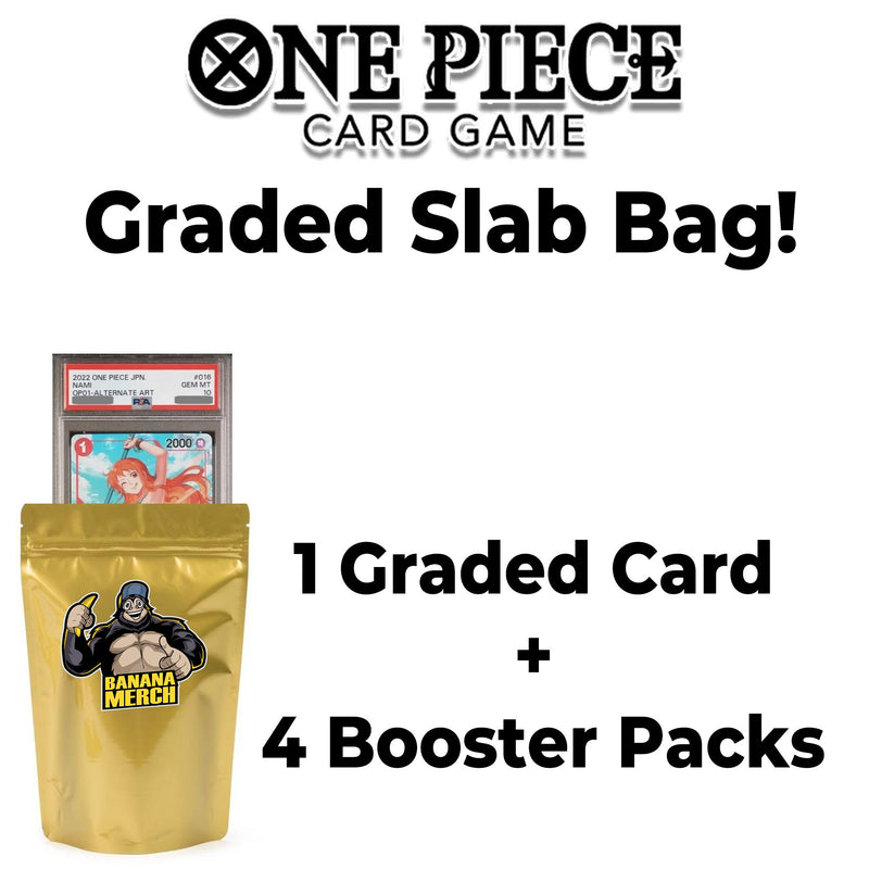 One Piece Mystery Graded Card Bag with 1 Graded Card and 4 Booster Packs - Official One Piece Trading Card Game